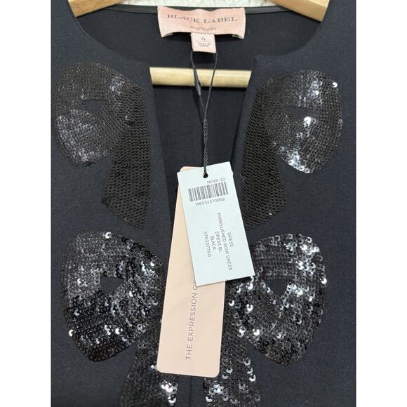 NWT Chicos Black Label Embellished Bow Dress Womens Size 4 Sequin 3/4 Sleeve - Picture 4 of 8